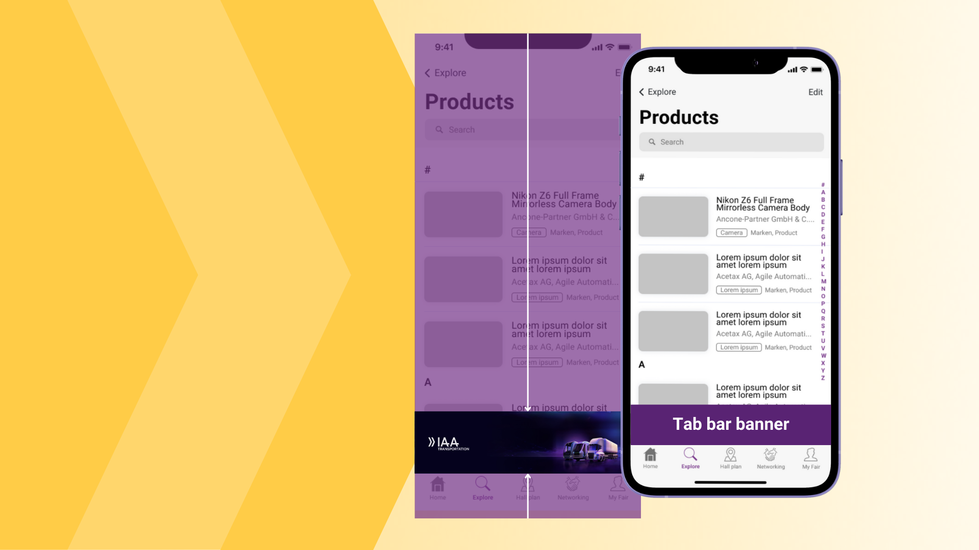 Tab bar banner (products A-Z)